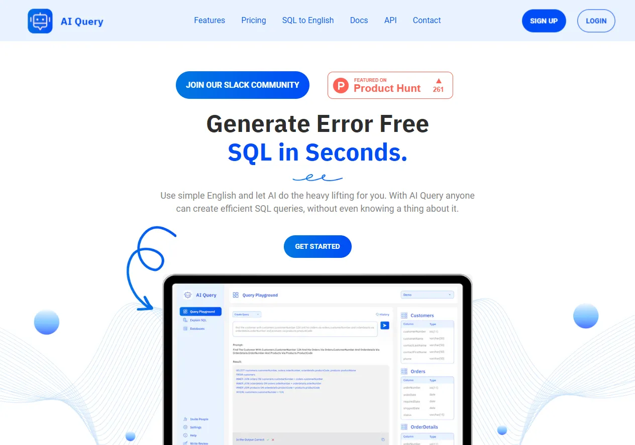 Screenshot of AI Query - Generate SQL Queries With AI in Seconds.