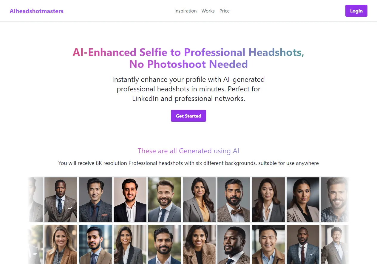 Screenshot of AIHeadshotMasters: Elevate Your Image with Professional Headshots through Cutting-Edge AI Technology.