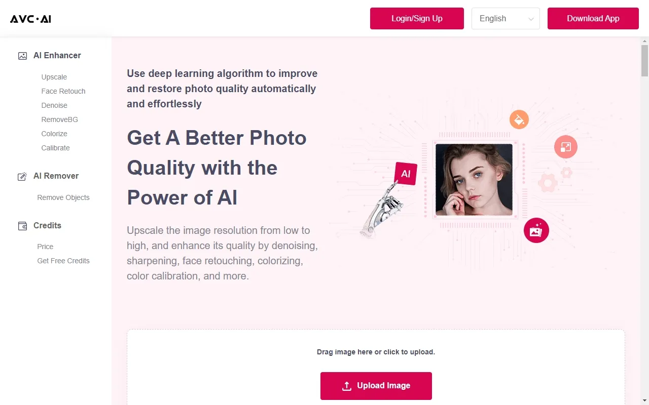 Screenshot of Online AI Image Enhancer That Improves Photo Quality by Upscaling, Denoising, Restoring, Face Refinement, and More.