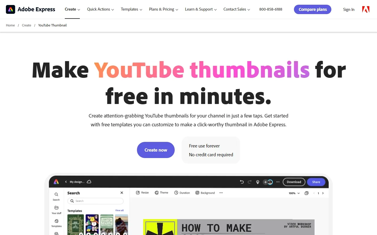 Screenshot of Make YouTube thumbnails for free in minutes.
