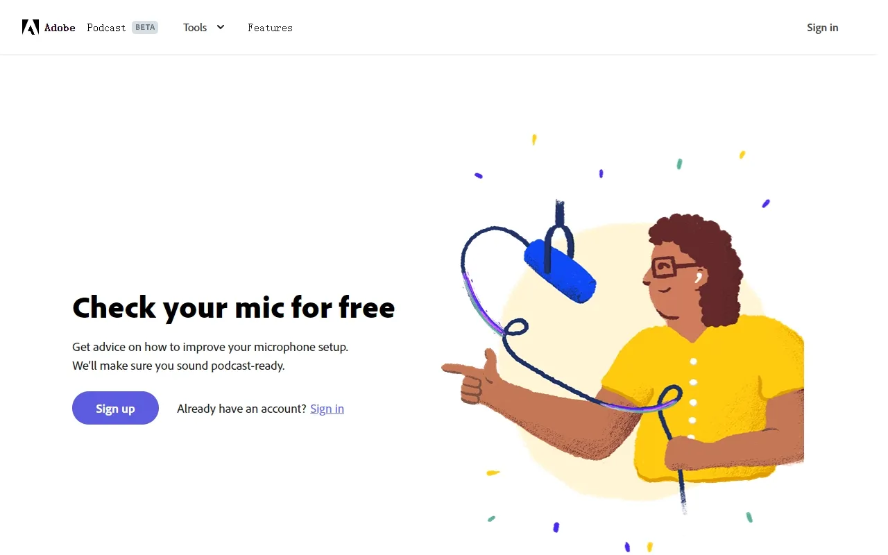 Screenshot of Adobe Mic Check - Check Your Mic for Free.