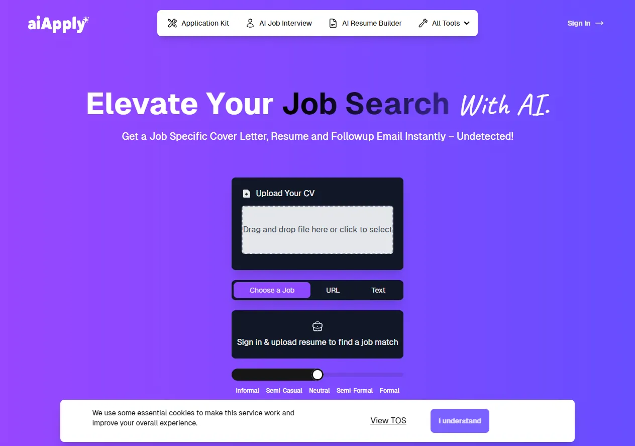 Screenshot of AIApply: AI tools for Jobseekers to craft the perfect application.