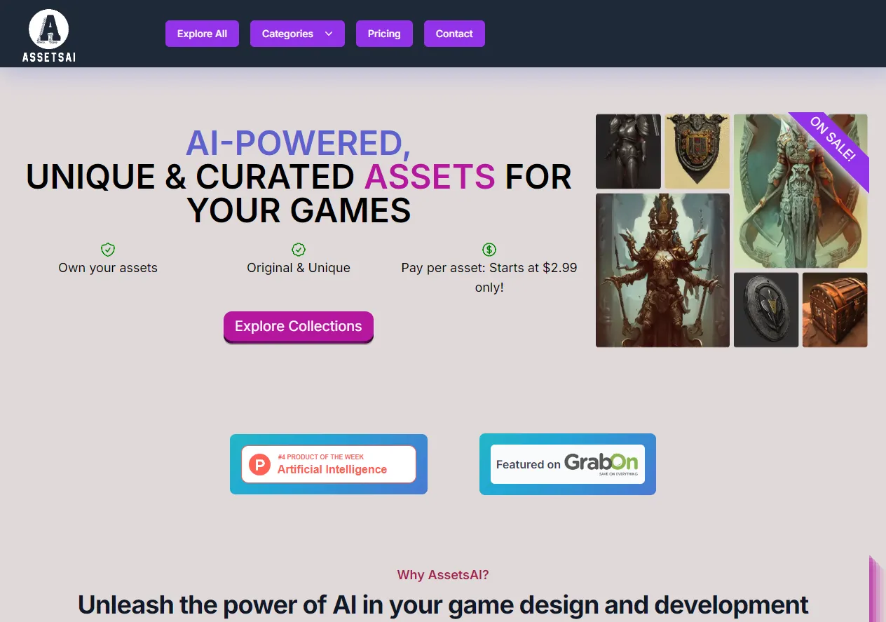 Screenshot of AI-Powered, Unique & Curated Assets for Your Games.