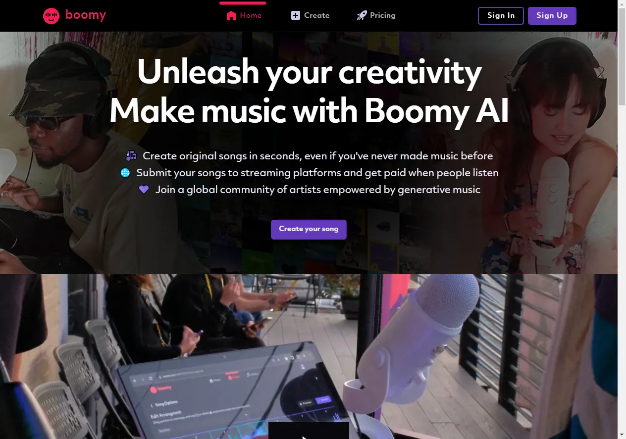 Screenshot of Boomy - Unleash your creativity Make music with Boomy AI.