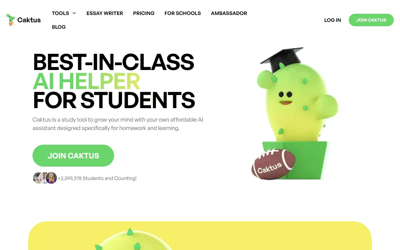 Screenshot of Caktus AI - BEST-IN-CLASS AI HELPER FOR STUDENTS.