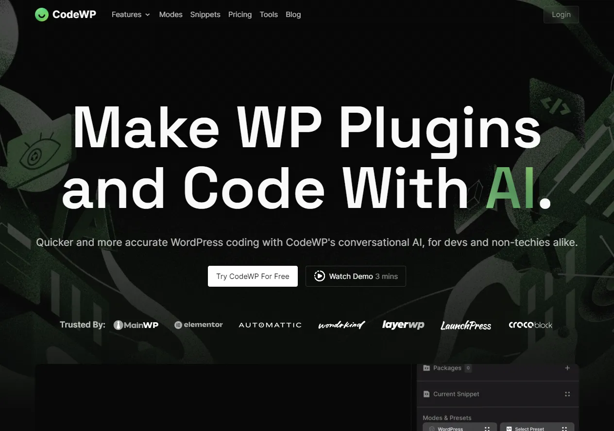 Screenshot of Codewp - AI Wordpress Code Generator & Assistant.