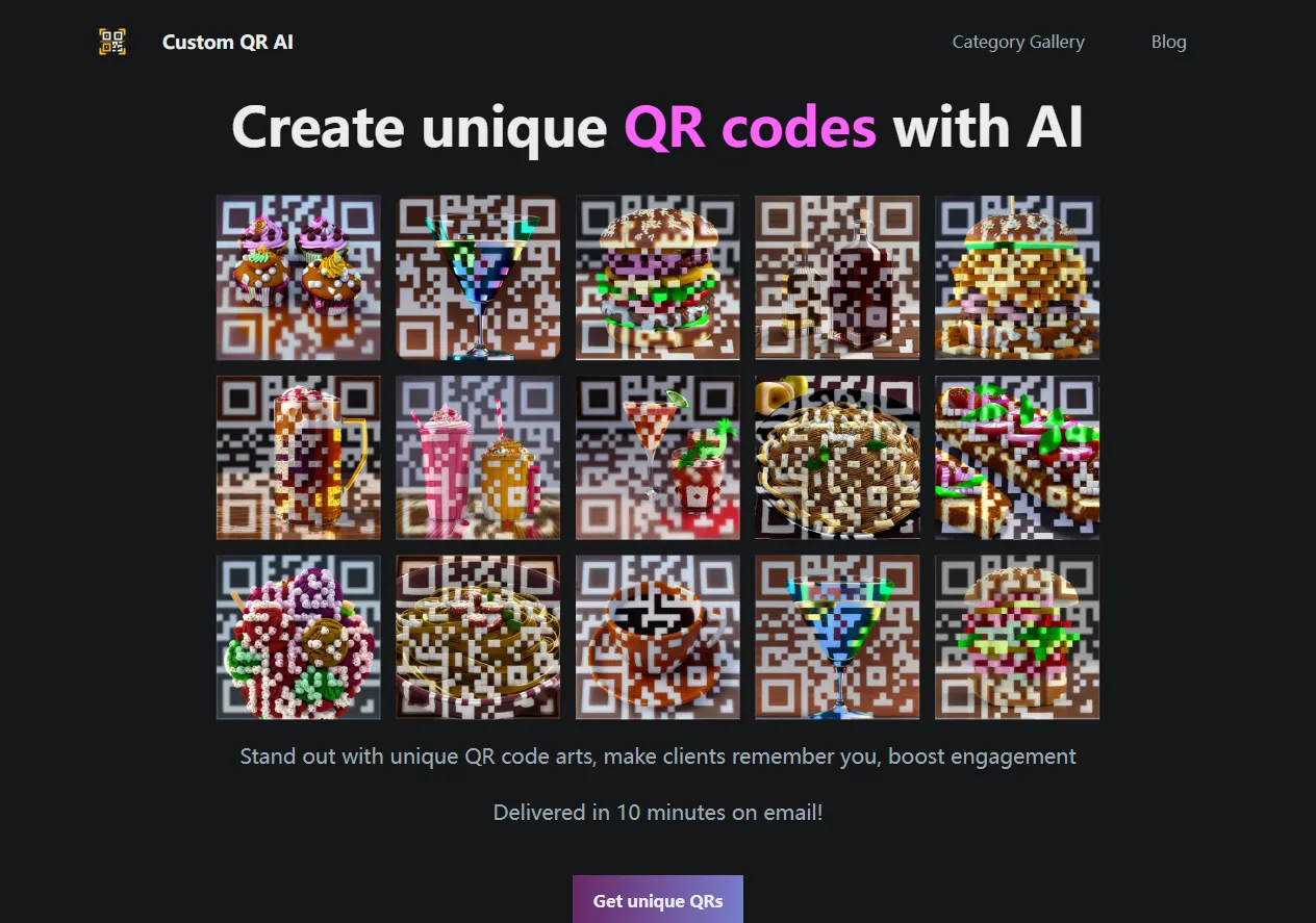 Screenshot of QR Code Generation Service for Business.
