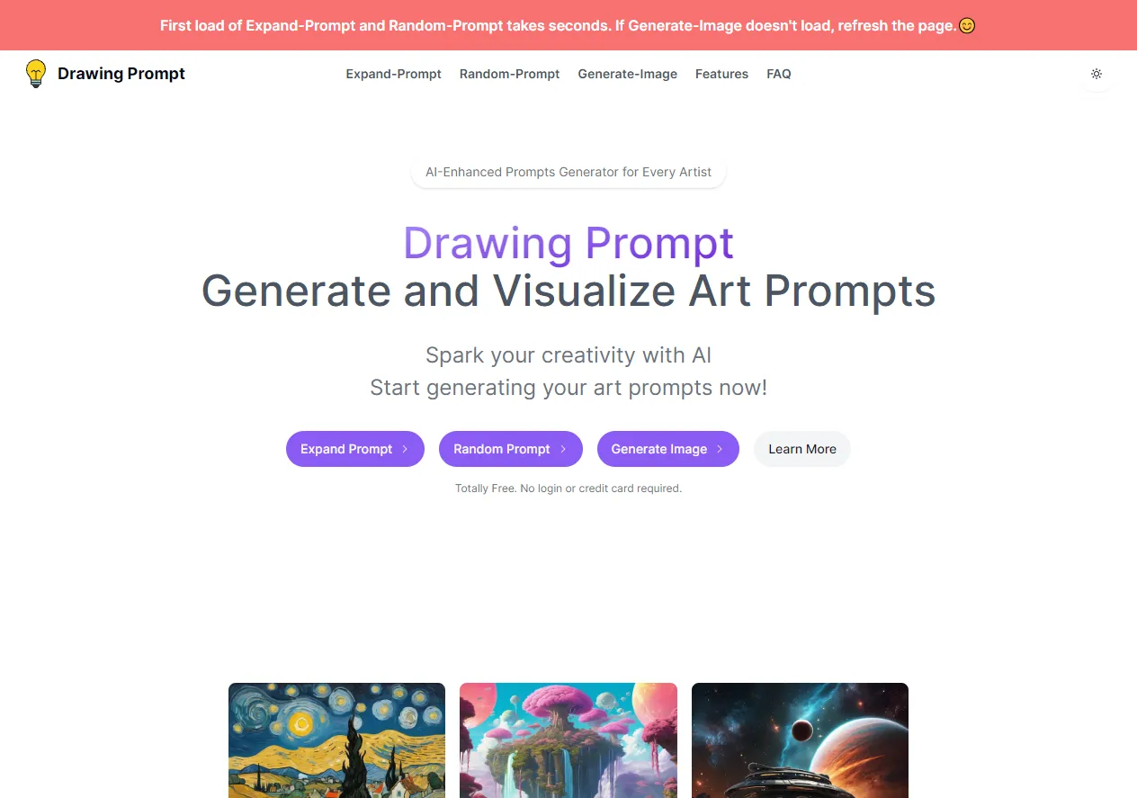 Screenshot of AI-Enhanced Prompts Generator for Every Artist.