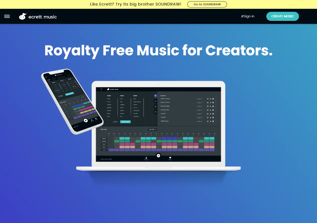 Screenshot of Easy Way to Create Royalty Free Music - Ecrett Music.
