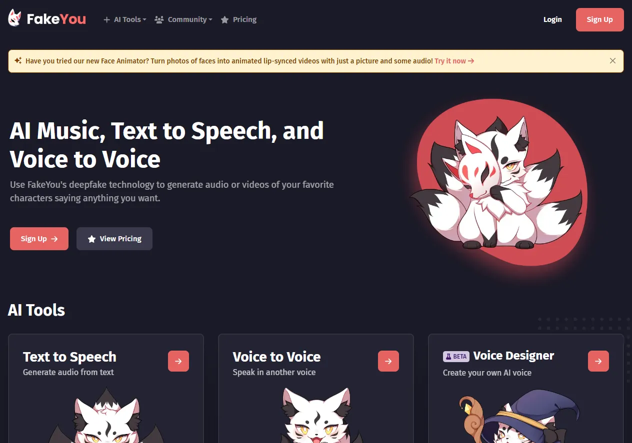Screenshot of FakeYou Celebrity Voice Generator - FakeYou.
