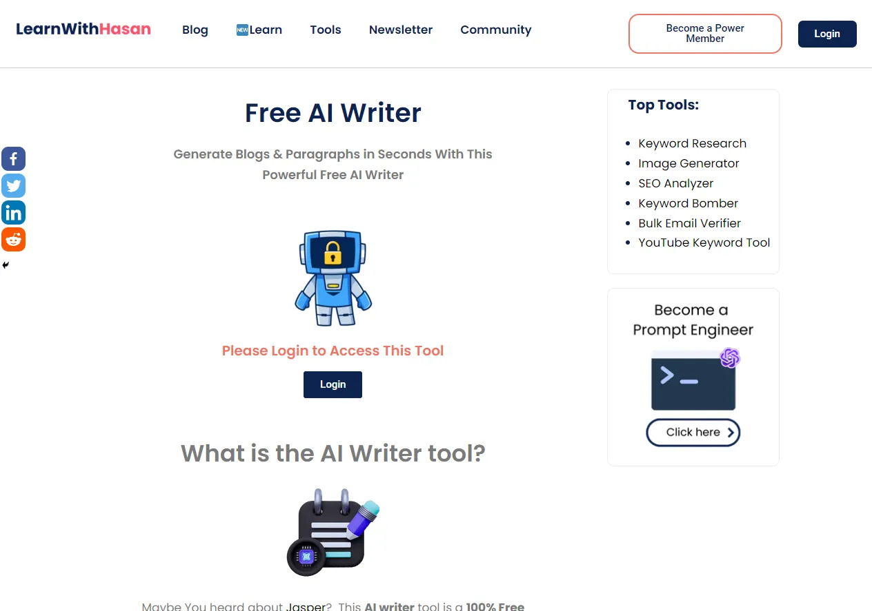 Screenshot of AI Writer: Generate Content for Free!.