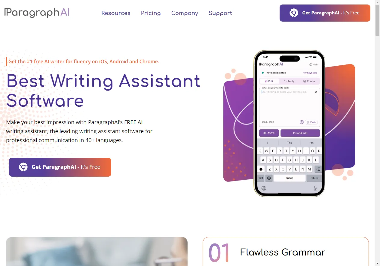 Screenshot of Best Free AI Writing Assistant App: ParagraphAI.