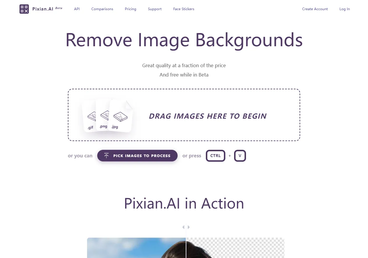 Screenshot of Remove Image Backgrounds, Free Hd, No Signup - Pixian.Ai.