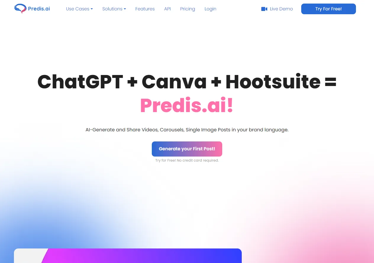 Screenshot of Social Media Marketing Made Easy With AI - Predis.Ai.