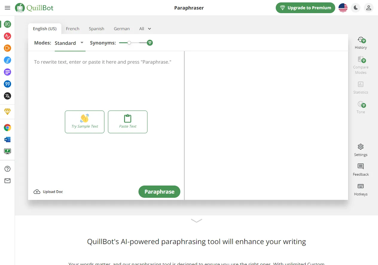 Screenshot of QuillBot's AI-powered Paraphrasing Tool Will Enhance Your Writing.