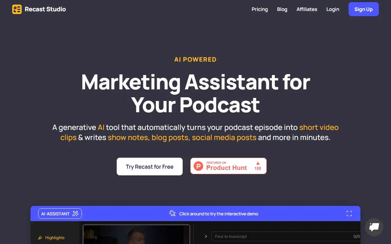 Screenshot of AI-powered podcast marketing assistant.