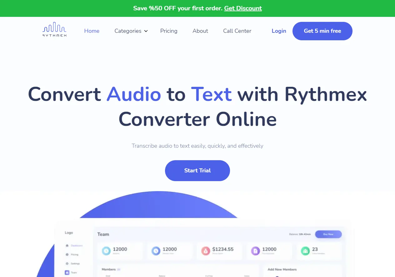Screenshot of Convert Audio to Text With Rythmex Converter.