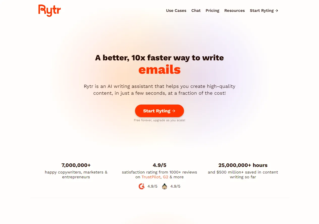 Screenshot of Rytr - Best AI Writer, Content Generator & Writing Assistant.