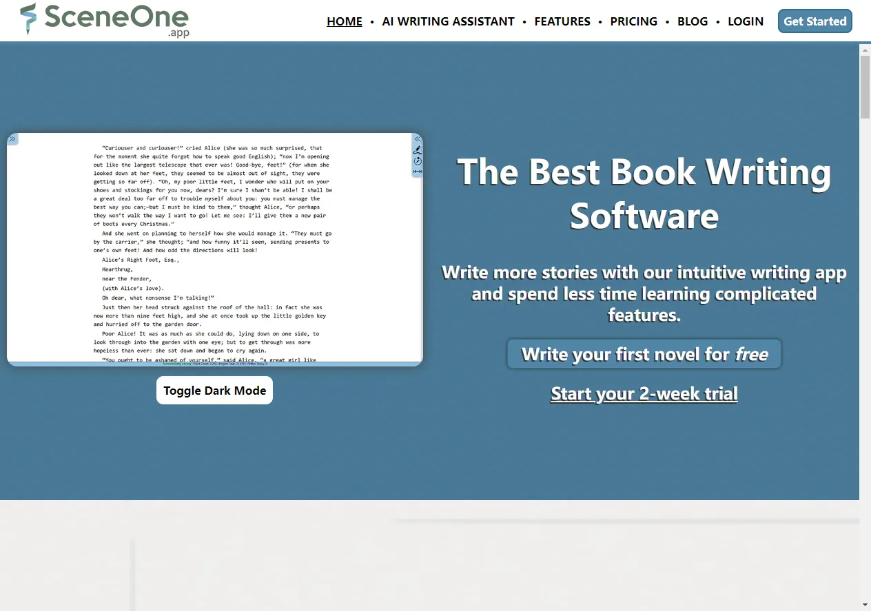 Screenshot of Online Book Writing App for Novels, Short Stories, and Business.