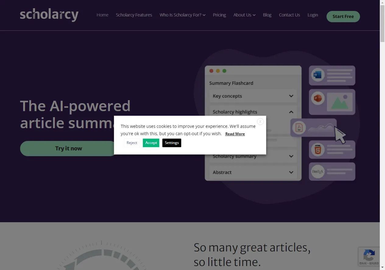 Screenshot of Online Summarizing Tool - Flashcard Generator & Summarizer - Scholarcy.