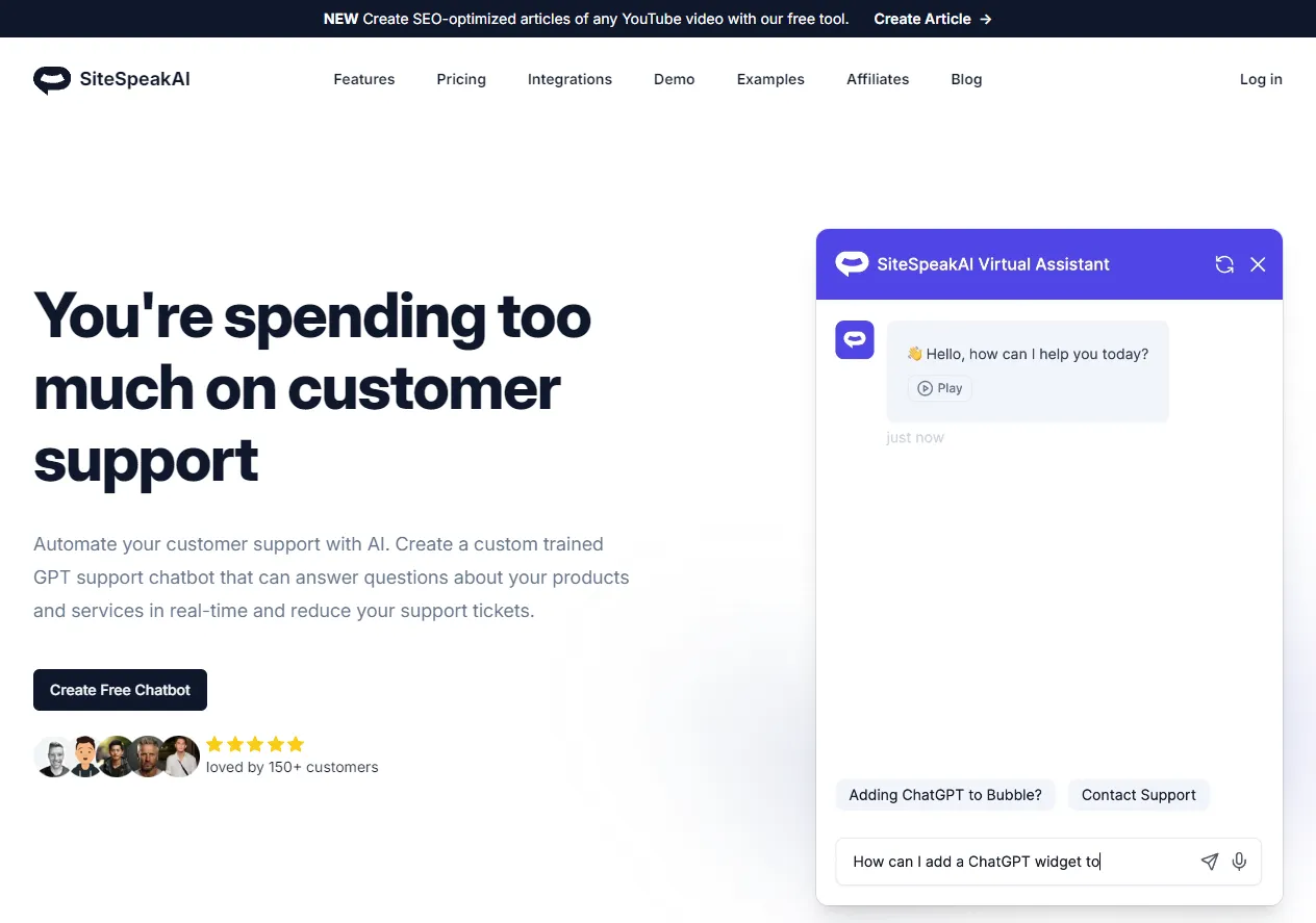 Screenshot of Automate your customer support with ChatGPT.