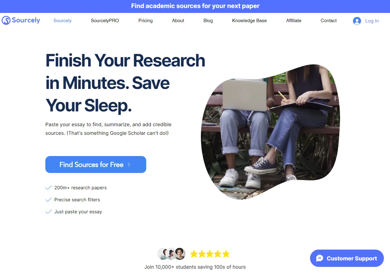 Screenshot of Sourcely- Finish Your Research in Minutes. Save Your Sleep.