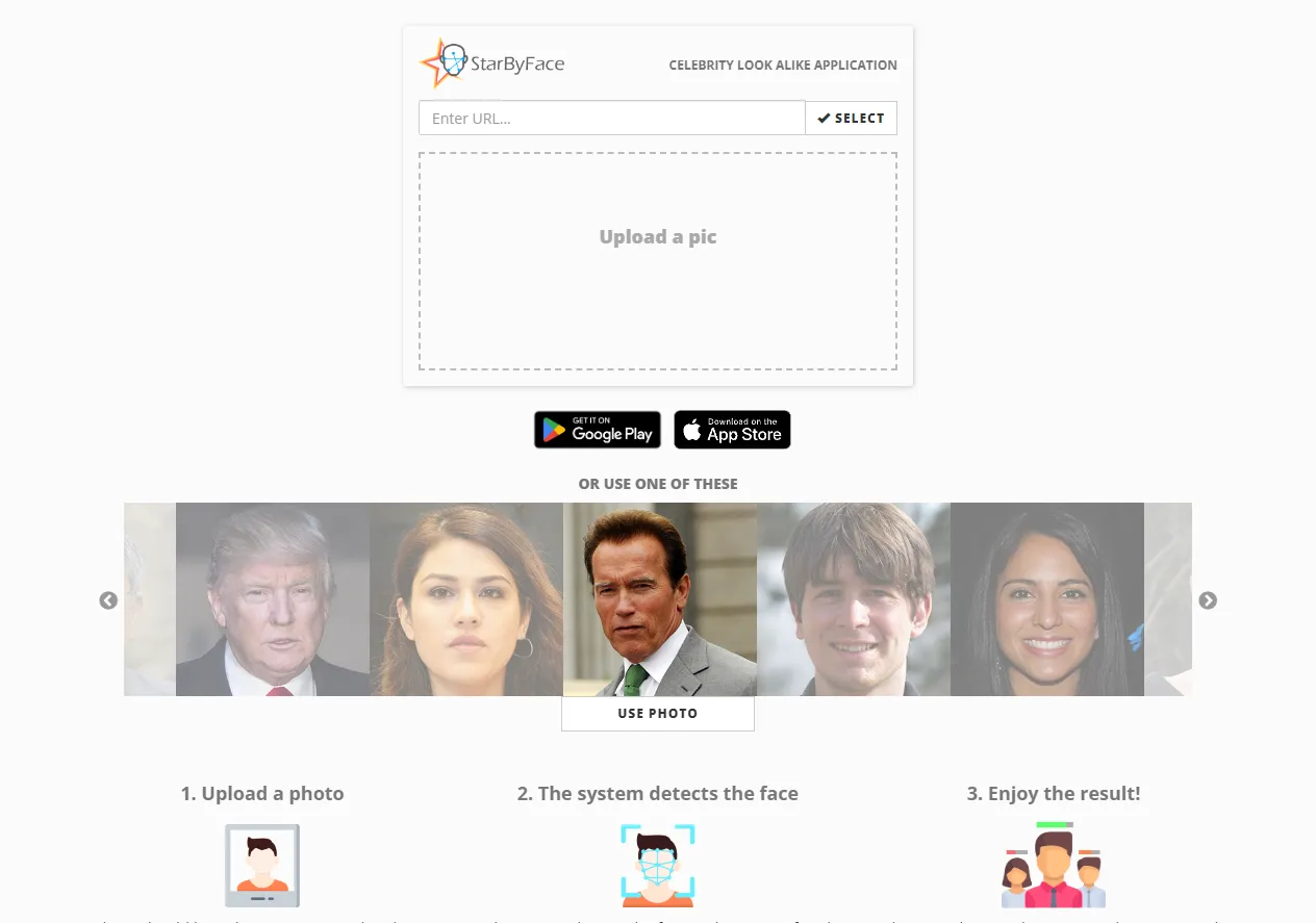 Screenshot of Celebrity Look Alike Face-Recognition App - Celebs Like Me.