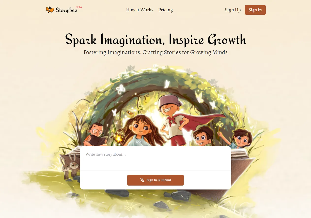 Screenshot of StoryBee is a platform where users can create stories with the help of AI.