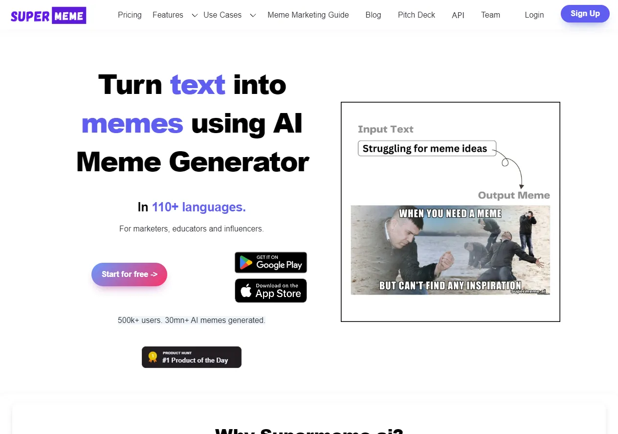 Screenshot of Supermeme.Ai - AI Memes to Boost Your Personal and Professional Brand.