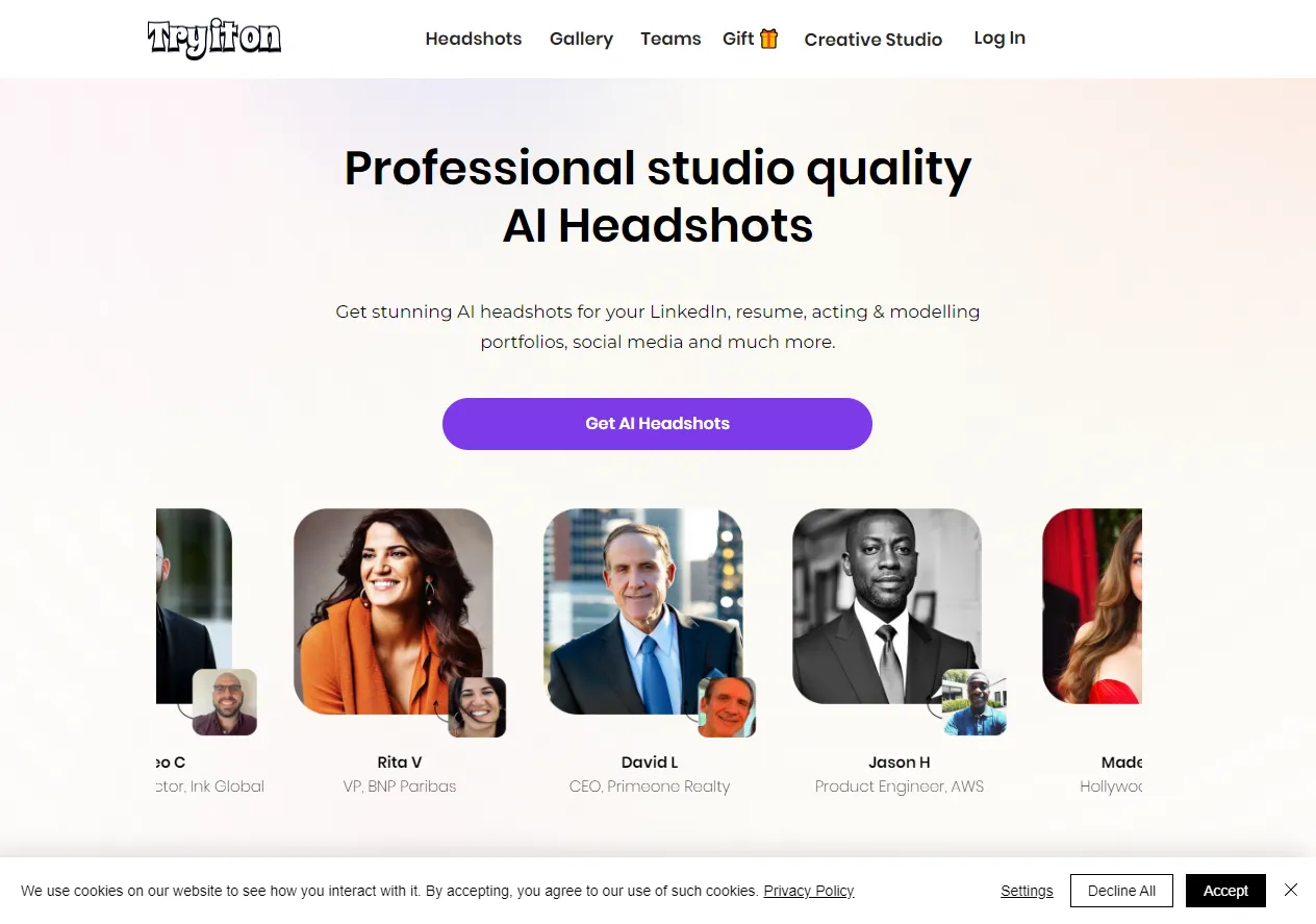 Screenshot of Stunning Professional Headshots & Portraits - Try It on AI.