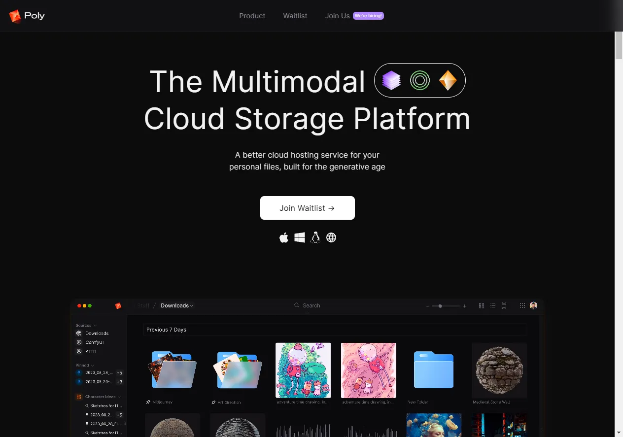 Screenshot of Poly: Next-Generation Intelligent Cloud Storage.