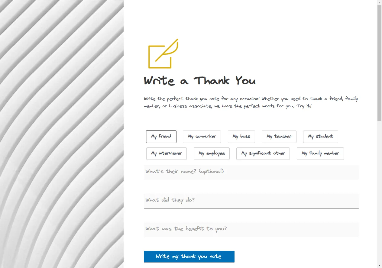 Screenshot of Write A Thank You