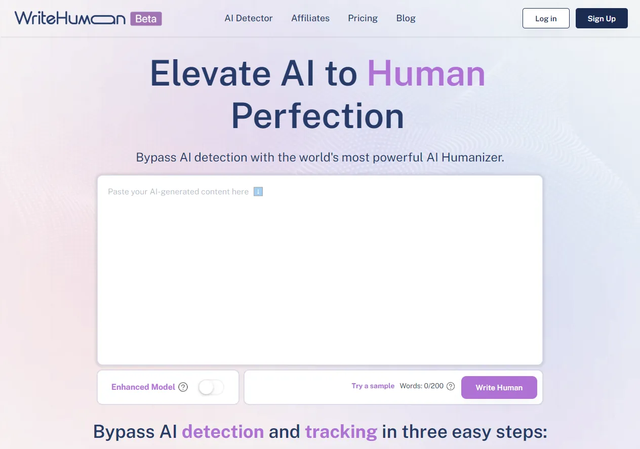 Screenshot of WriteHuman: Undetectable AI and AI Humanizer.