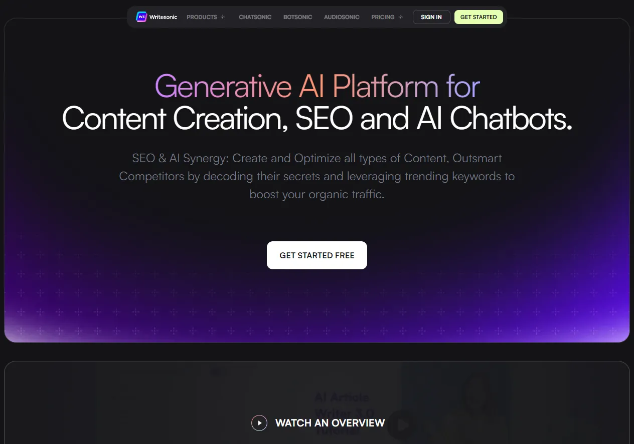 Screenshot of Writesonic - Best AI Writer, Copywriting & Paraphrasing Tool.