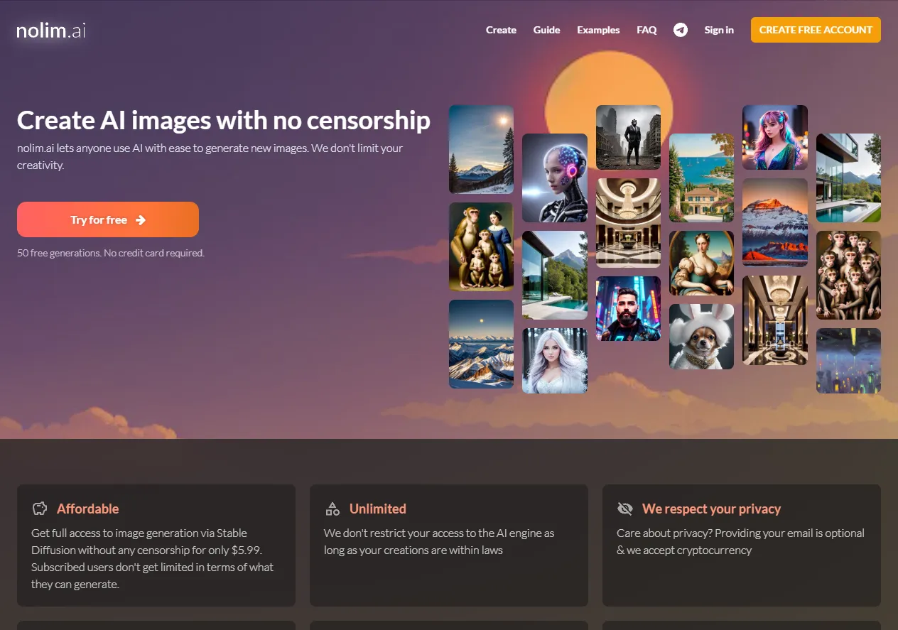 nolim.ai Uncensored AI NSFW image generator. Random AI Product